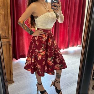 Burgundy floral full skirt